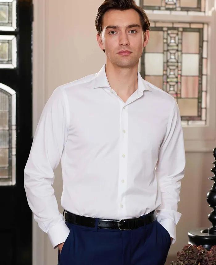 Savile Row Company White Poplin Slim Fit Formal Shirt 8211 Single Cuff Men Formal Shirts