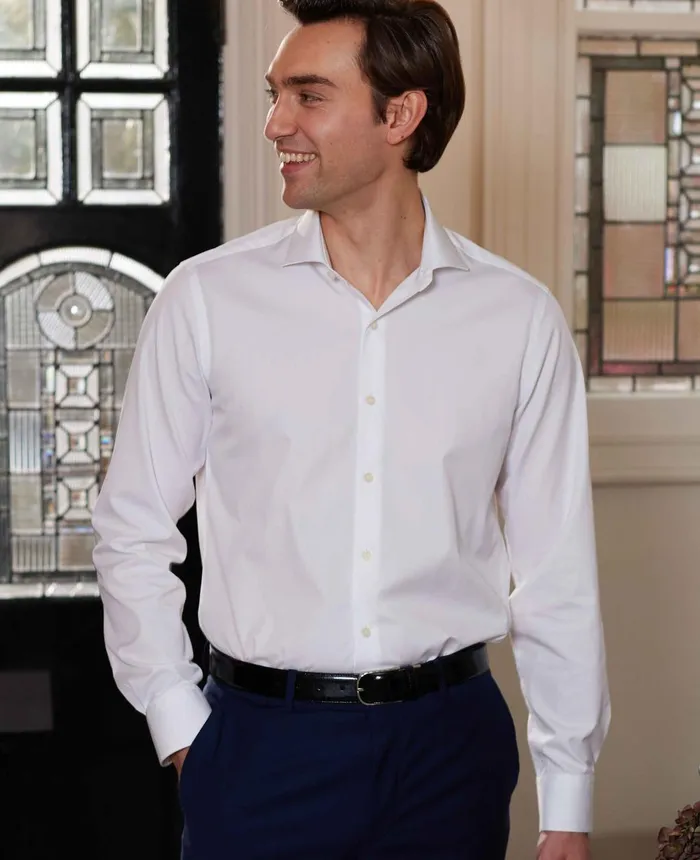 Savile Row Company White Poplin Slim Fit Formal Shirt 8211 Single Cuff Men Formal Shirts