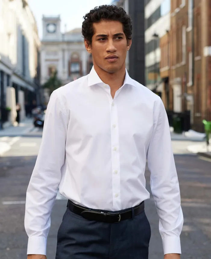 Savile Row Company White Poplin Slim Fit Formal Shirt 8211 Single Cuff Men Formal Shirts