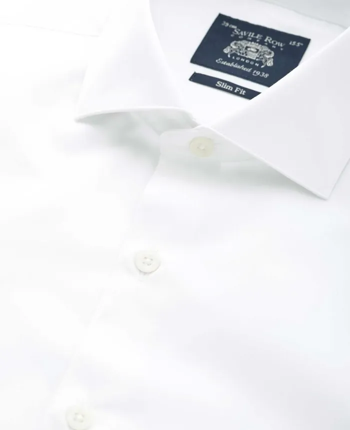 Savile Row Company White Poplin Slim Fit Formal Shirt 8211 Single Cuff Men Formal Shirts