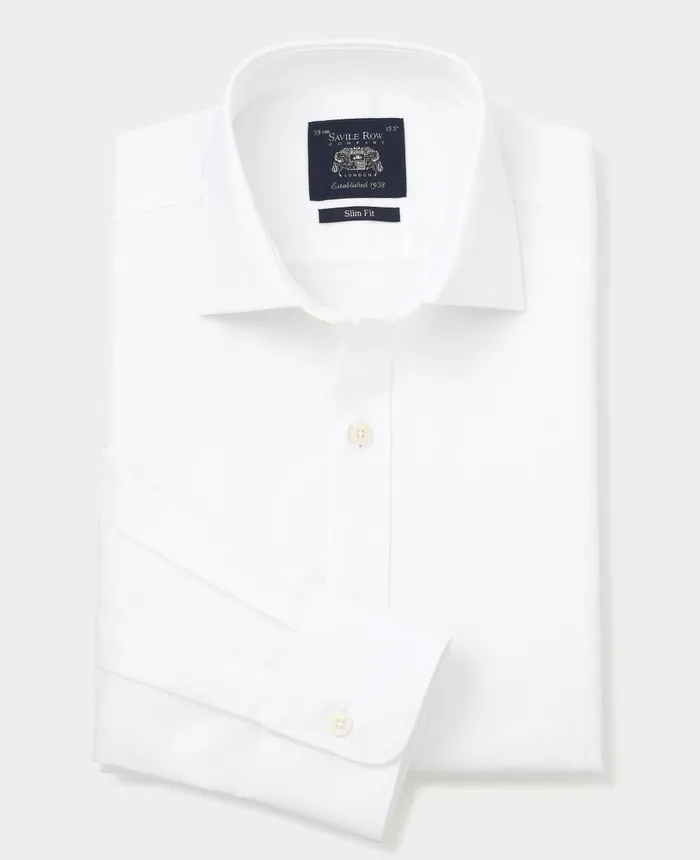 Savile Row Company White Textured Cutaway Collar Slim Fit Shirt 8211 Single Cuff Men Formal Shirts