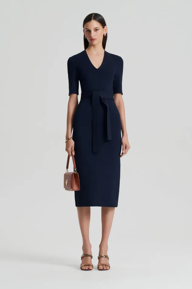 Scanlan Theodore Dresses Women CREPE KNIT V NECK DRESS NAVY