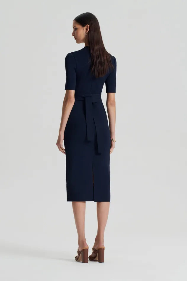 Scanlan Theodore Dresses Women CREPE KNIT V NECK DRESS NAVY