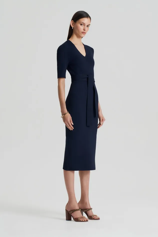 Scanlan Theodore Dresses Women CREPE KNIT V NECK DRESS NAVY