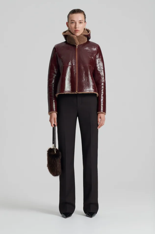 Scanlan Theodore Leather Women SHEARLING JACKET RASBRRYCAMEL