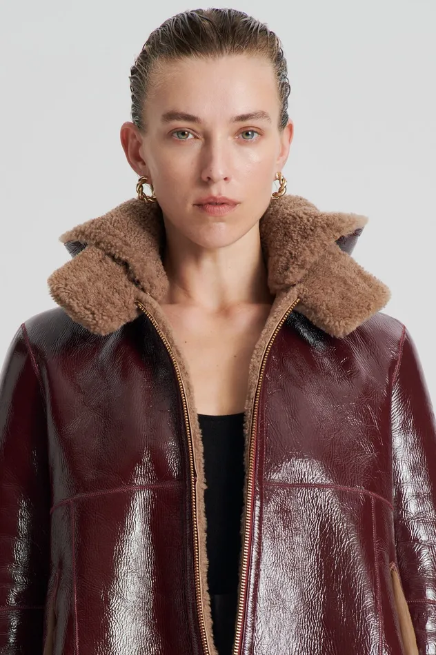 Scanlan Theodore Leather Women SHEARLING JACKET RASBRRYCAMEL Scanlan Theodore Leather Women SHEARLING JACKET RASBRRYCAMEL
