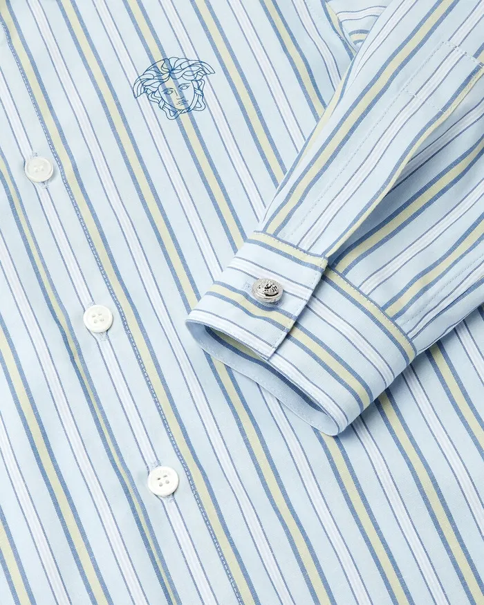 Shirts Kids Versace Striped Medusa Shirt Light Blue