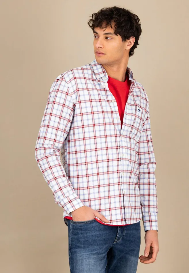 Shirts Men FYNCHHATTON Checked Cotton Shirt With Buttondown Collar Poppy Redstrong Blue Shirts Men FYNCHHATTON Checked Cotton Shirt With Buttondown Collar Poppy Redstrong Blue