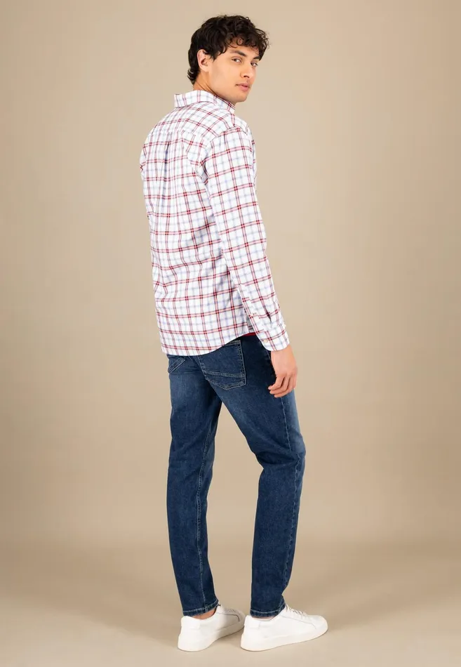 Shirts Men FYNCHHATTON Checked Cotton Shirt With Buttondown Collar Poppy Redstrong Blue