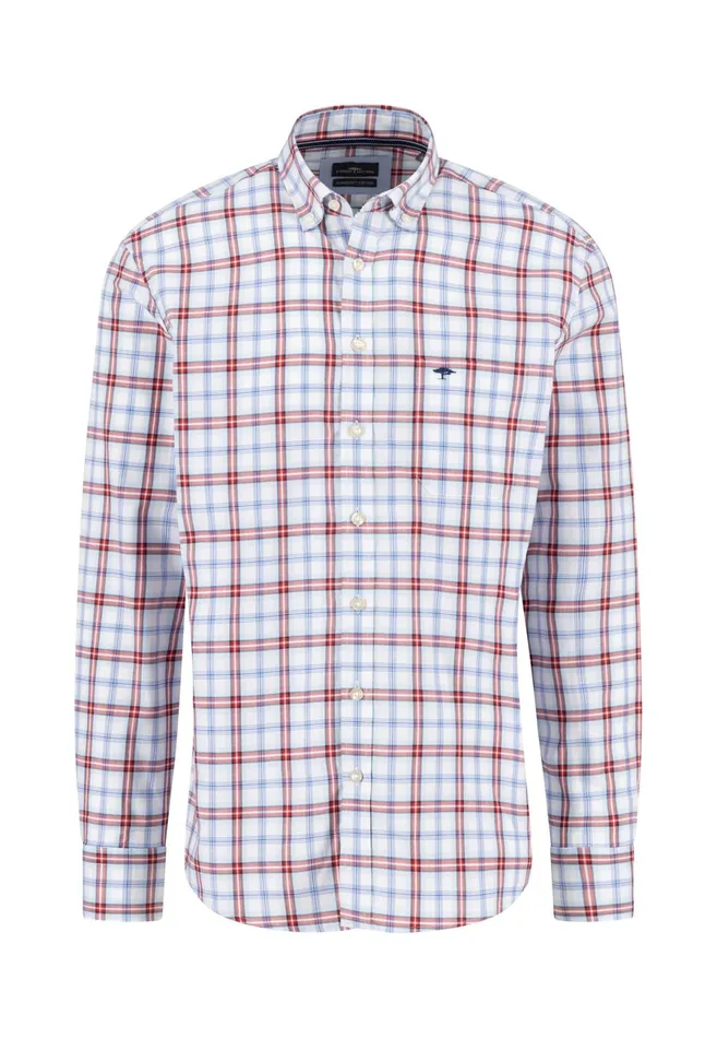 Shirts Men FYNCHHATTON Checked Cotton Shirt With Buttondown Collar Poppy Redstrong Blue