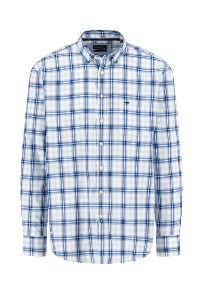 Shirts Men FYNCHHATTON Checked Cotton Shirt With Buttondown Collar Poppy Redstrong Blue