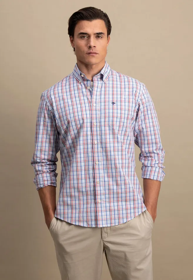 Shirts Men FYNCHHATTON Checked Cotton Shirt With Buttondown Collar Turf Greenpoppy Redpee