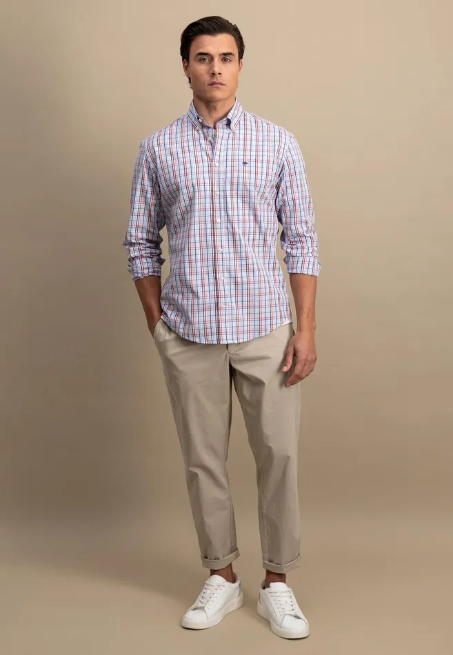 Shirts Men FYNCHHATTON Checked Cotton Shirt With Buttondown Collar Turf Greenpoppy Redpee
