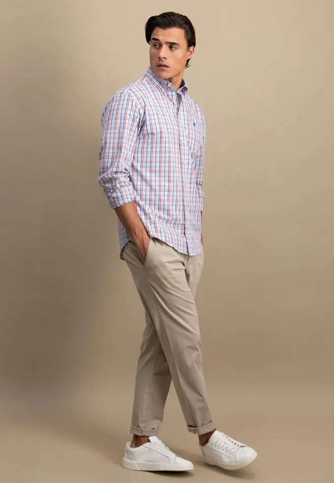Shirts Men FYNCHHATTON Checked Cotton Shirt With Buttondown Collar Turf Greenpoppy Redpee