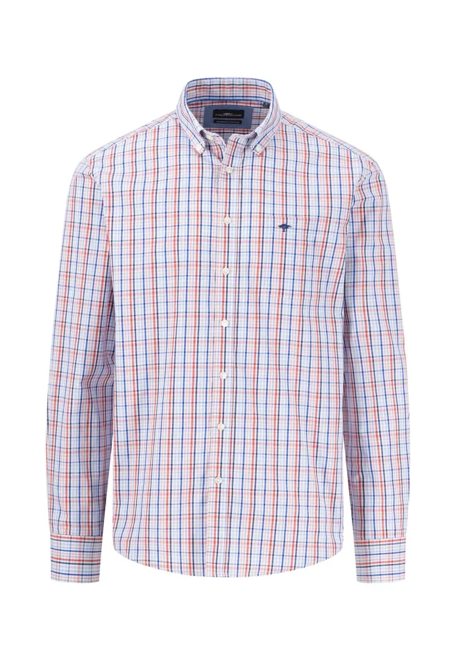 Shirts Men FYNCHHATTON Checked Cotton Shirt With Buttondown Collar Turf Greenpoppy Redpee