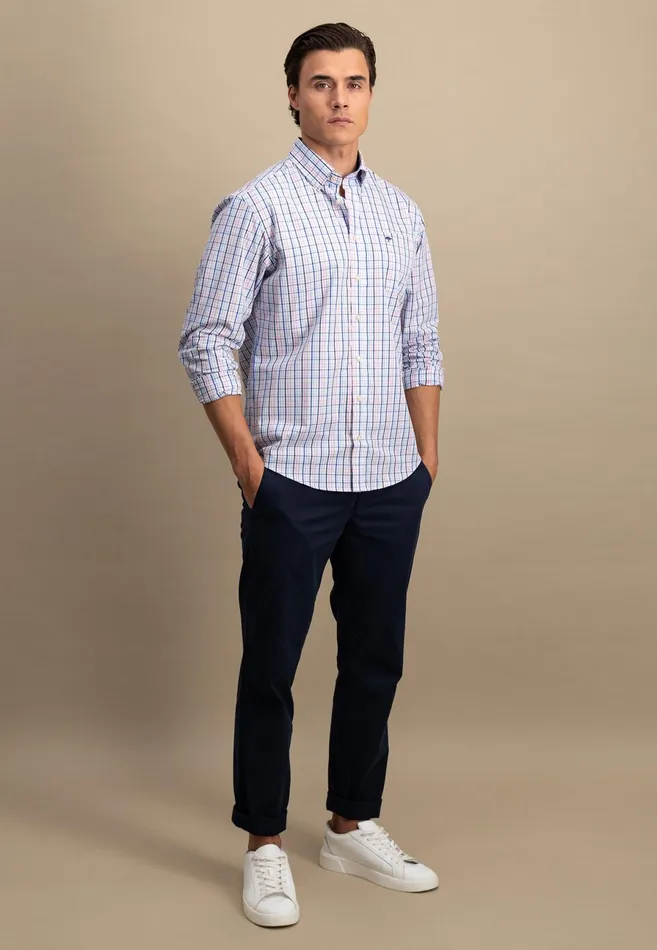Shirts Men FYNCHHATTON Checked Cotton Shirt With Buttondown Collar Turf Greenpoppy Redpee