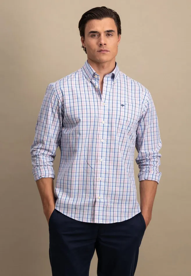 Shirts Men FYNCHHATTON Checked Cotton Shirt With Buttondown Collar Turf Greenpoppy Redpee