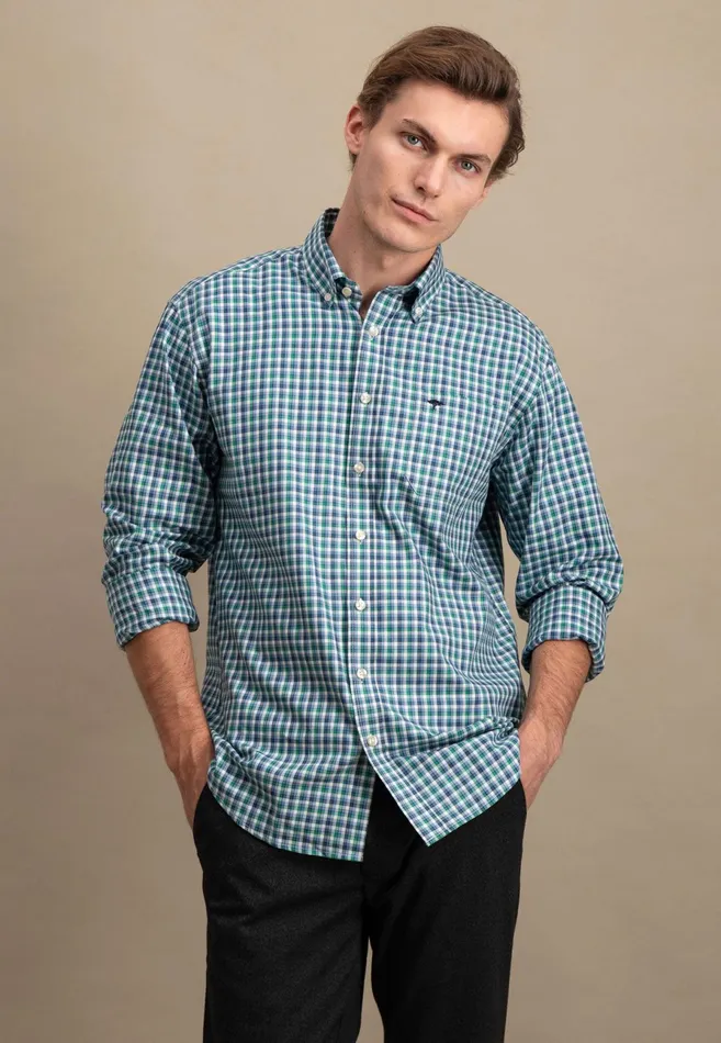 Shirts Men FYNCHHATTON Checked Shirt With Buttondown Collar Grass Greenhazelmidnight Shirts Men FYNCHHATTON Checked Shirt With Buttondown Collar Grass Greenhazelmidnight
