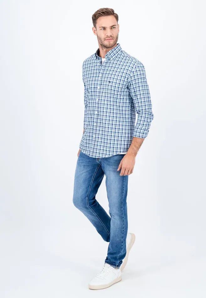 Shirts Men FYNCHHATTON Checked Shirt With Buttondown Collar Grass Greenhazelmidnight