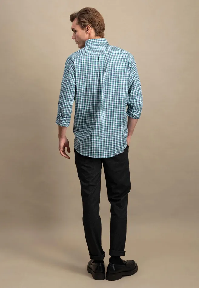 Shirts Men FYNCHHATTON Checked Shirt With Buttondown Collar Grass Greenhazelmidnight