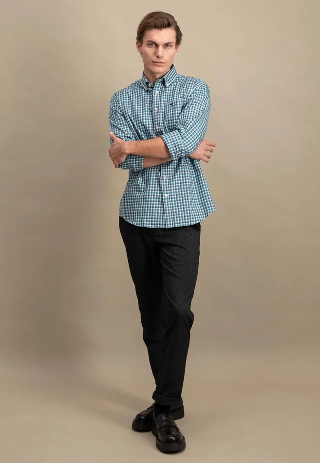 Shirts Men FYNCHHATTON Checked Shirt With Buttondown Collar Grass Greenhazelmidnight