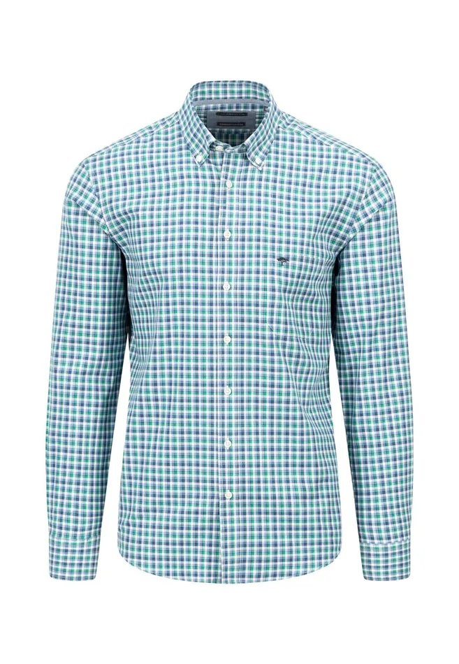 Shirts Men FYNCHHATTON Checked Shirt With Buttondown Collar Grass Greenhazelmidnight