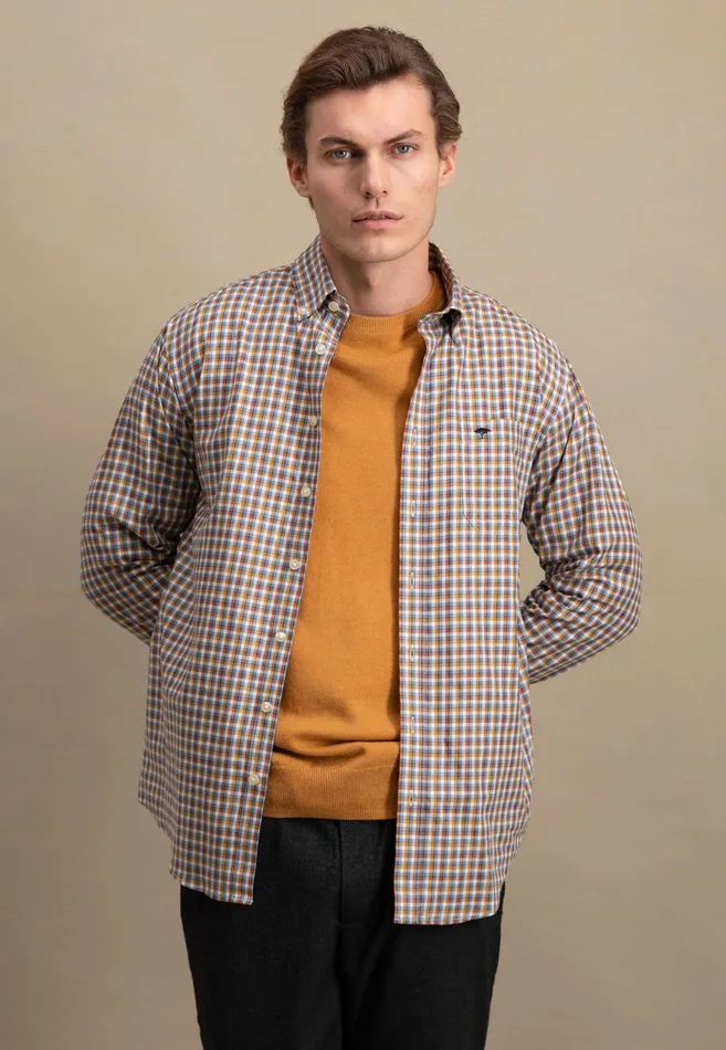 Shirts Men FYNCHHATTON Checked Shirt With Buttondown Collar Grass Greenhazelmidnight