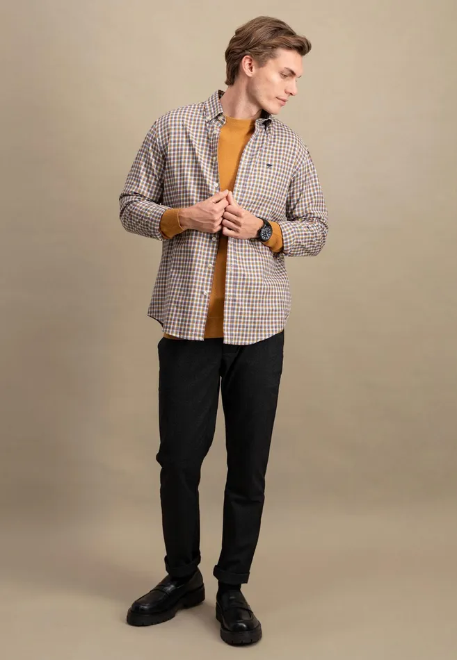 Shirts Men FYNCHHATTON Checked Shirt With Buttondown Collar Grass Greenhazelmidnight