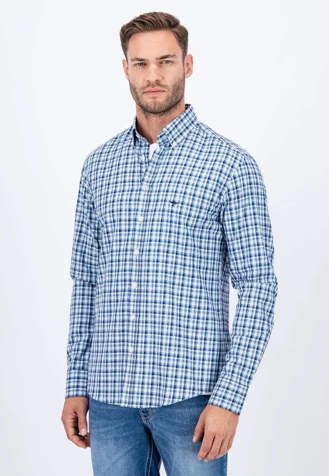 Shirts Men FYNCHHATTON Checked Shirt With Buttondown Collar Grass Greenhazelmidnight
