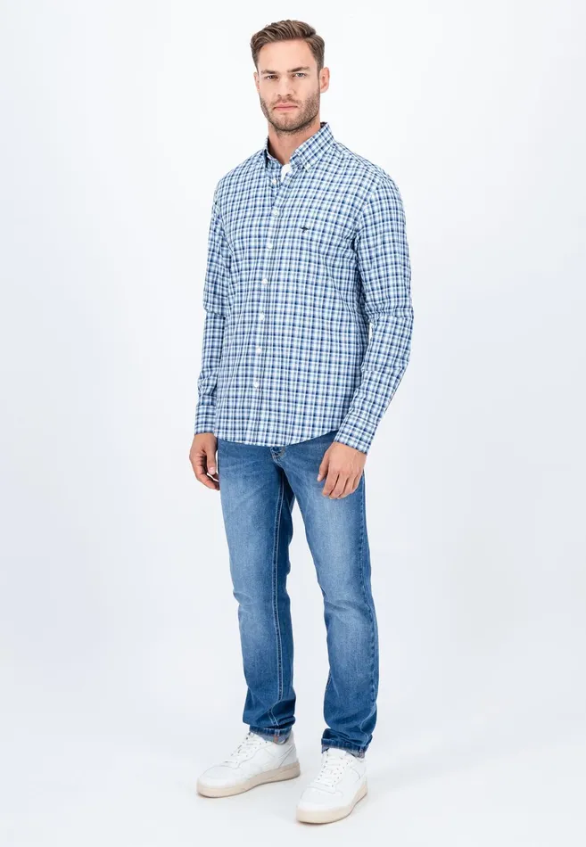 Shirts Men FYNCHHATTON Checked Shirt With Buttondown Collar Grass Greenhazelmidnight