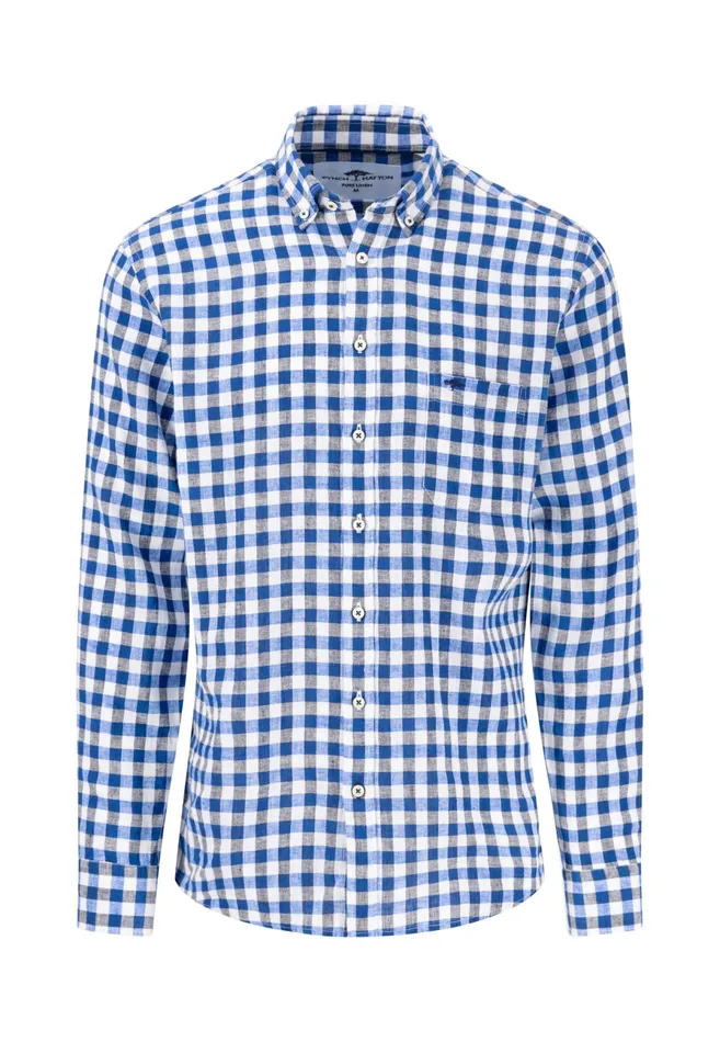 Shirts Men FYNCHHATTON Checked Shirt With Buttondown Collar Peesummer Breezenavy