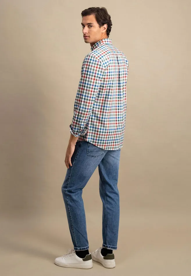 Shirts Men FYNCHHATTON Checked Shirt With Buttondown Collar Rustfuchsiaflamegrass Green