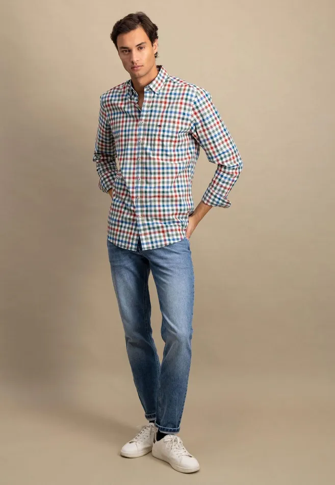 Shirts Men FYNCHHATTON Checked Shirt With Buttondown Collar Rustfuchsiaflamegrass Green