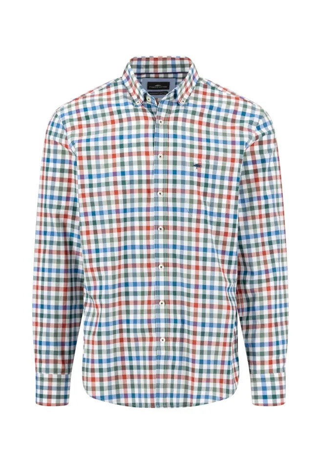 Shirts Men FYNCHHATTON Checked Shirt With Buttondown Collar Rustfuchsiaflamegrass Green