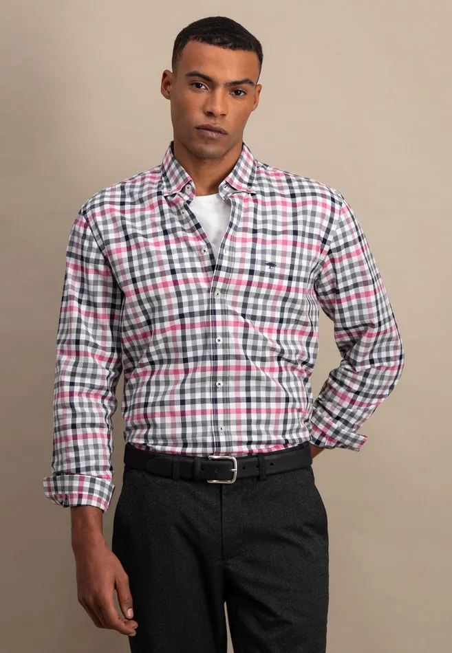 Shirts Men FYNCHHATTON Checked Shirt With Buttondown Collar Rustfuchsiaflamegrass Green
