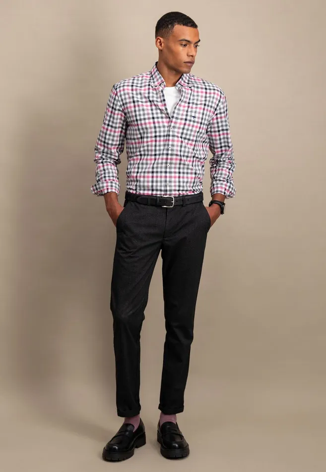 Shirts Men FYNCHHATTON Checked Shirt With Buttondown Collar Rustfuchsiaflamegrass Green