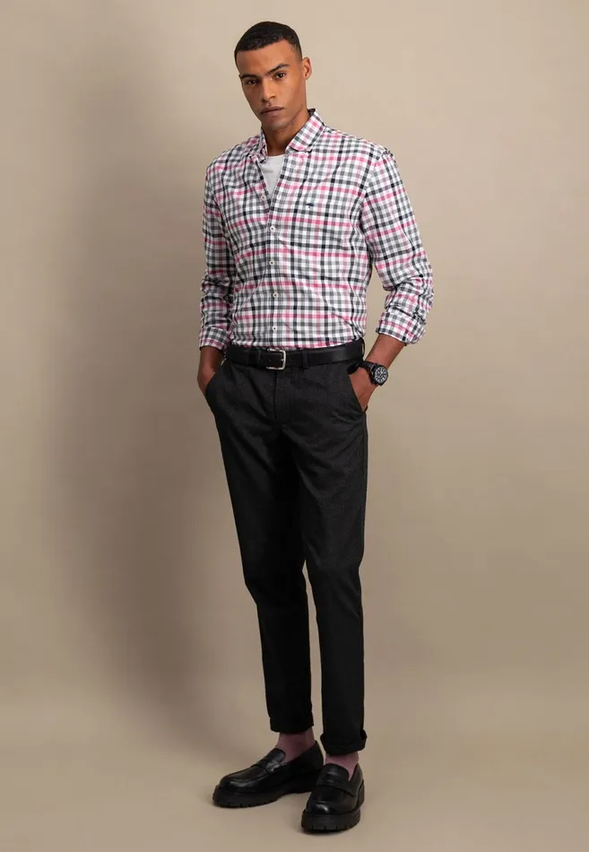 Shirts Men FYNCHHATTON Checked Shirt With Buttondown Collar Rustfuchsiaflamegrass Green