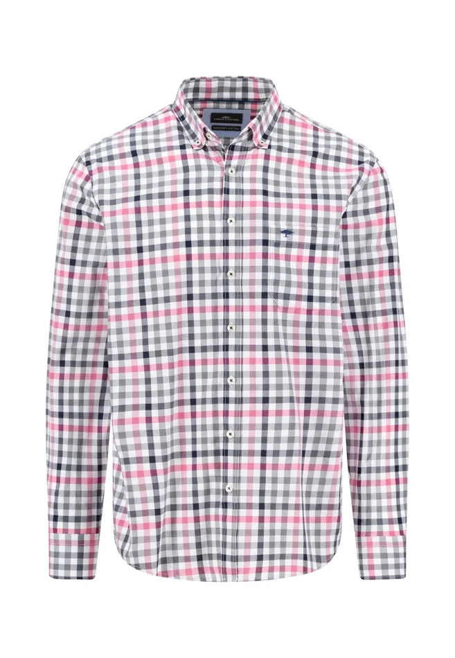 Shirts Men FYNCHHATTON Checked Shirt With Buttondown Collar Rustfuchsiaflamegrass Green