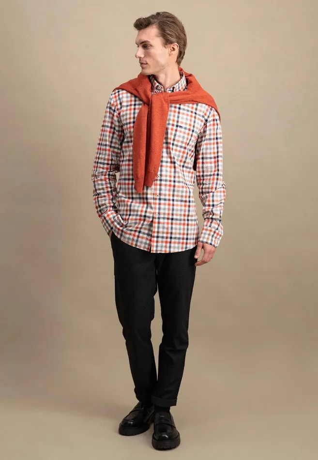 Shirts Men FYNCHHATTON Checked Shirt With Buttondown Collar Rustfuchsiaflamegrass Green