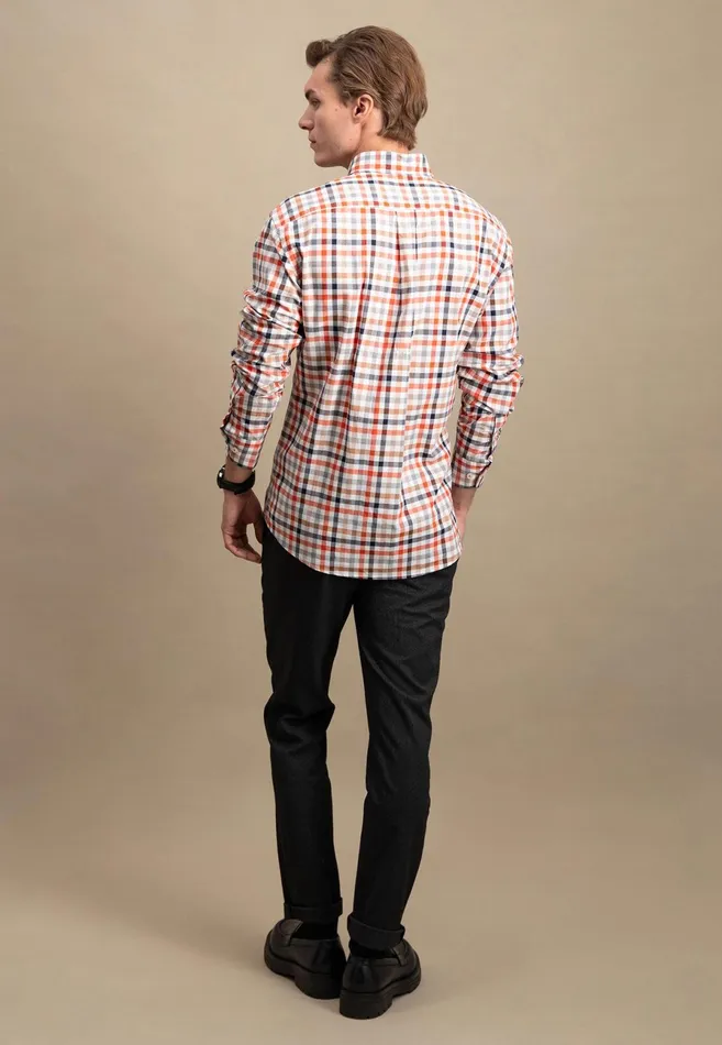 Shirts Men FYNCHHATTON Checked Shirt With Buttondown Collar Rustfuchsiaflamegrass Green