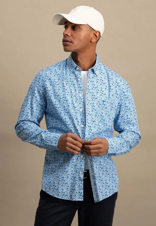 Shirts Men FYNCHHATTON Cotton Shirt With Buttondown Collar Navysplashy Ocean