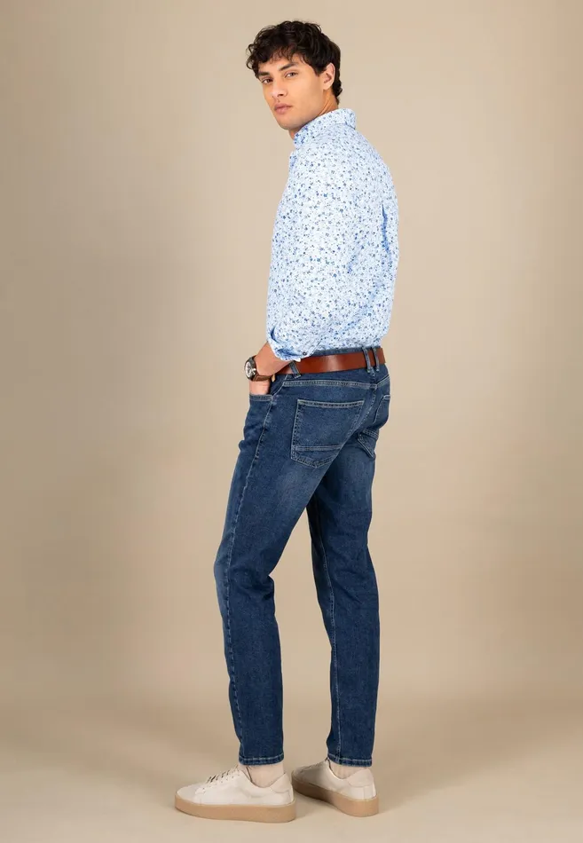 Shirts Men FYNCHHATTON Cotton Shirt With Buttondown Collar Navysplashy Ocean