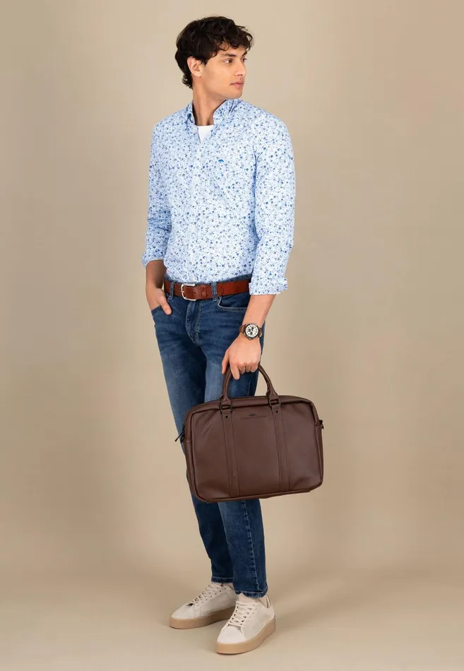 Shirts Men FYNCHHATTON Cotton Shirt With Buttondown Collar Navysplashy Ocean