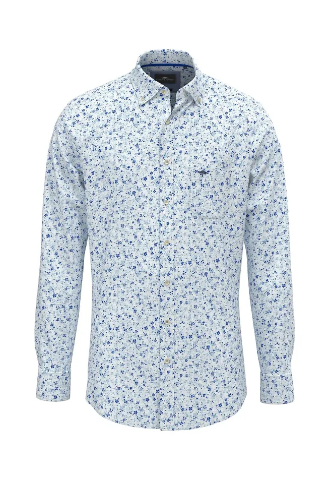 Shirts Men FYNCHHATTON Cotton Shirt With Buttondown Collar Navysplashy Ocean