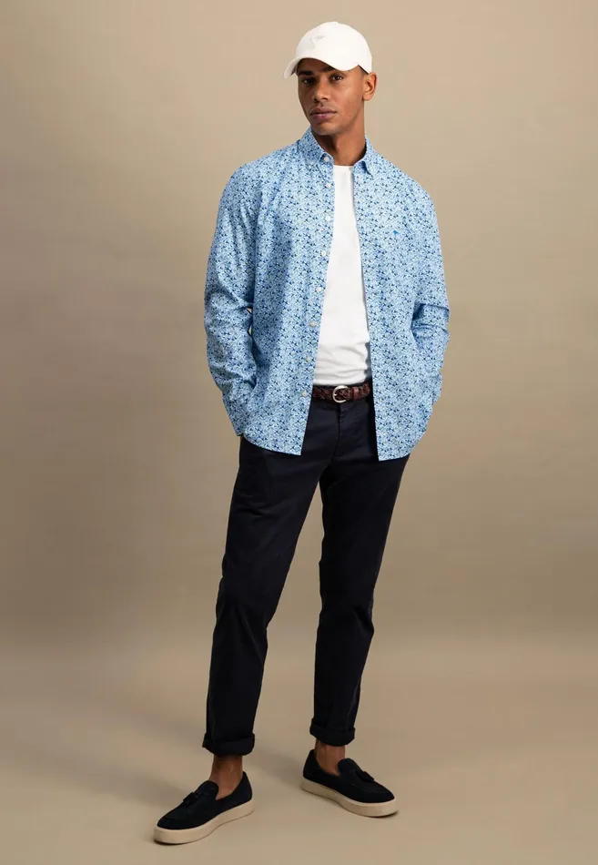 Shirts Men FYNCHHATTON Cotton Shirt With Buttondown Collar Navysplashy Ocean