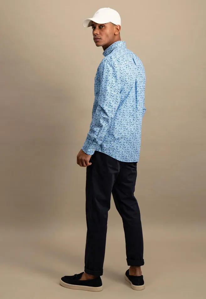 Shirts Men FYNCHHATTON Cotton Shirt With Buttondown Collar Navysplashy Ocean