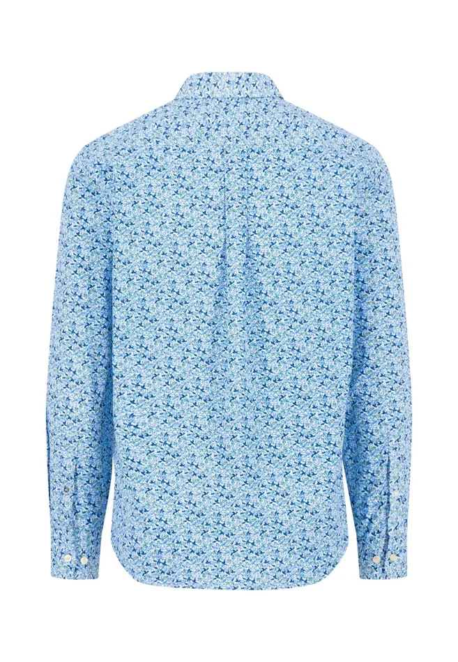 Shirts Men FYNCHHATTON Cotton Shirt With Buttondown Collar Navysplashy Ocean