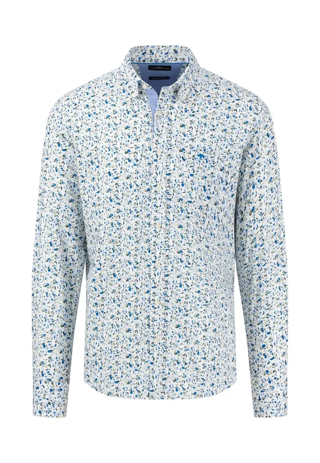 Shirts Men FYNCHHATTON Cotton Shirt With Floral Print Rustvibrant Bluelight Khaki