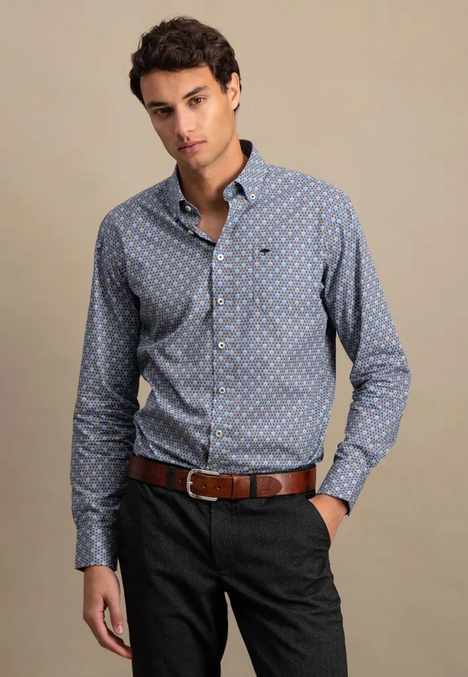Shirts Men FYNCHHATTON Cotton Shirt With Minimal Print Cloud Bluesoft Bluedark Teal Shirts Men FYNCHHATTON Cotton Shirt With Minimal Print Cloud Bluesoft Bluedark Teal