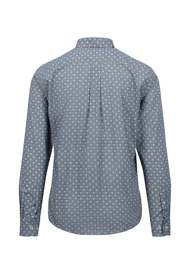 Shirts Men FYNCHHATTON Cotton Shirt With Minimal Print Cloud Bluesoft Bluedark Teal